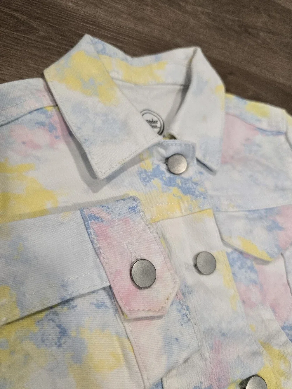 Girl's Fashion Tie Dye Denim‎ Jacket White & Yellow Size XS 4/5